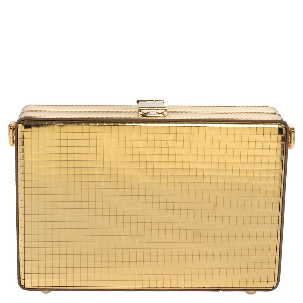 Dolce & Gabbana Metallic Gold Patent Leather Box Clutch 2