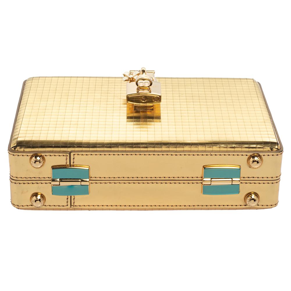 Dolce & Gabbana Metallic Gold Patent Leather Box Clutch 3