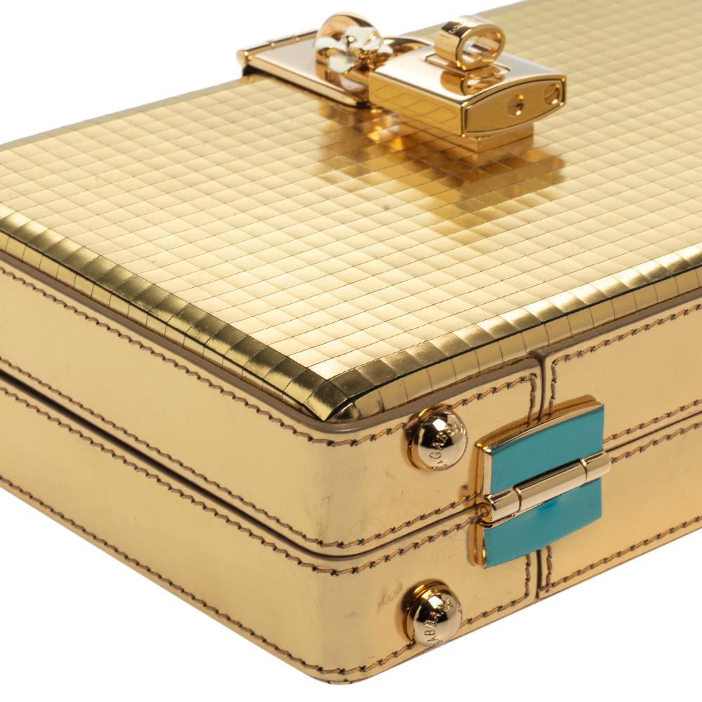 Dolce & Gabbana Metallic Gold Patent Leather Box Clutch 4