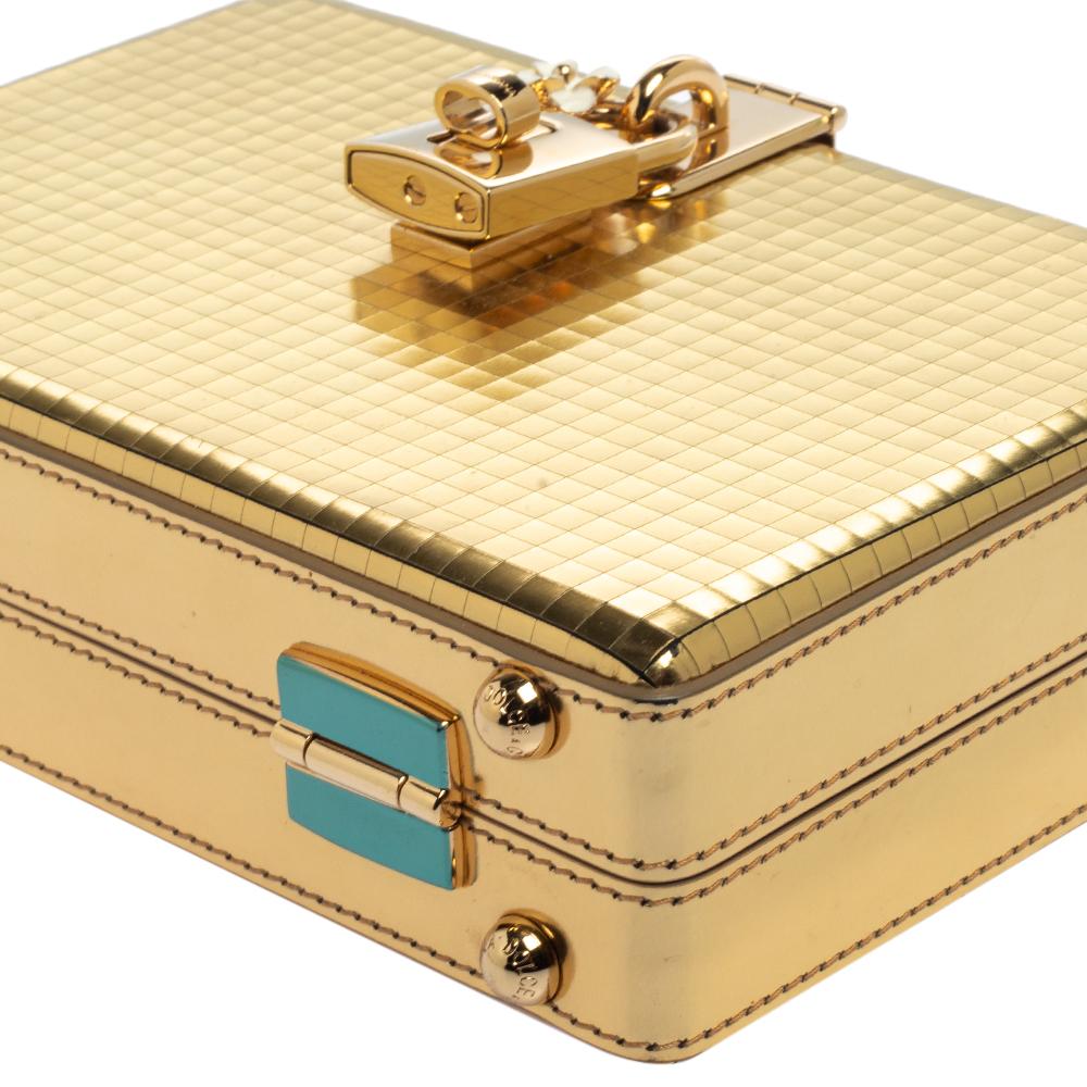 Dolce & Gabbana Metallic Gold Patent Leather Box Clutch 5