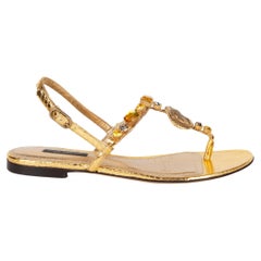 DOLCE & GABBANA metallic gold PYTHON CRYSTAL & COIN THONG Sandals Shoes 36