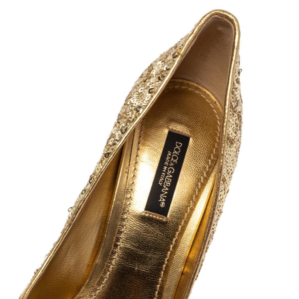 Dolce & Gabbana Metallic Gold Sequin Crystal Studded Heel Jackie Pumps Size 37 1