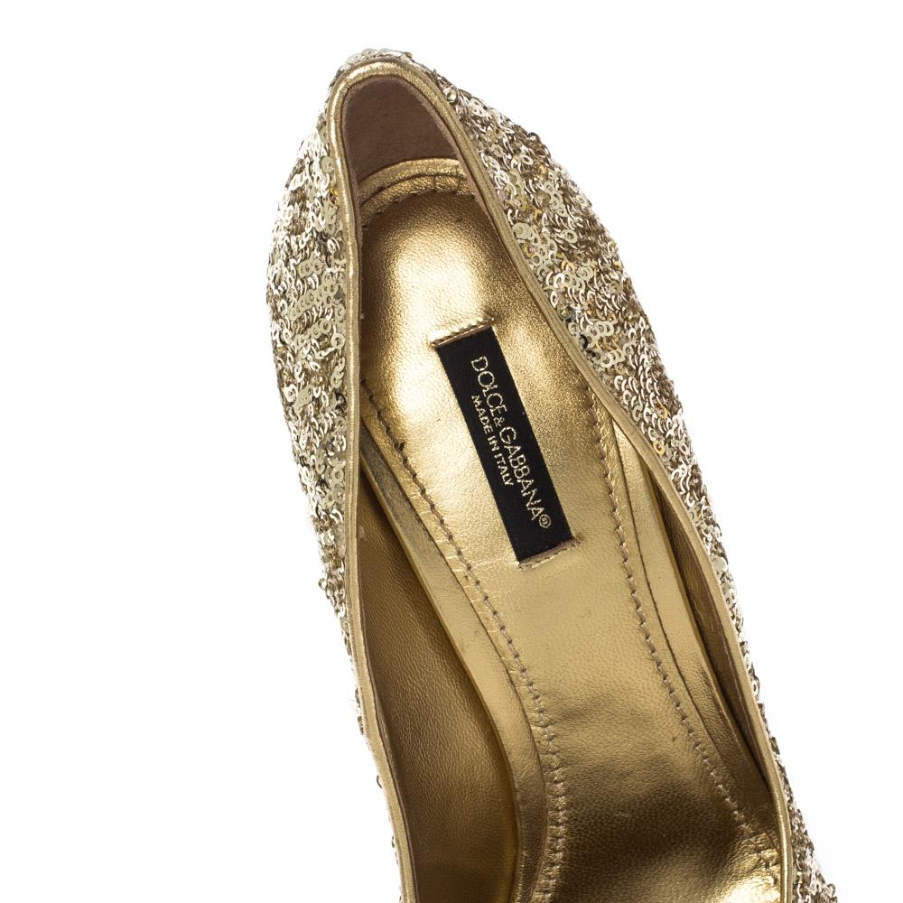 Women's Dolce & Gabbana Metallic Gold Sequin Crystal Studded Heel Pumps Size 40