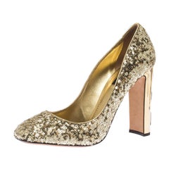 Dolce & Gabbana Metallic Gold Sequin Crystal Studded Heel Pumps Size 40