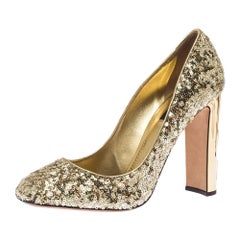 Dolce & Gabbana Metallic Gold Sequin Crystal Studded Heel Pumps Size 40