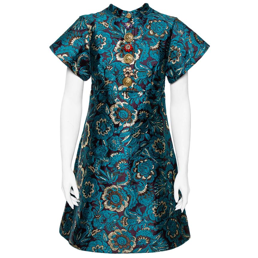 Dolce & Gabbana Metallic Green Jacquard Embellished Midi Dress M