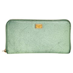 Dolce 
Gabbana Metallic Green Leather Zip Around Wallet