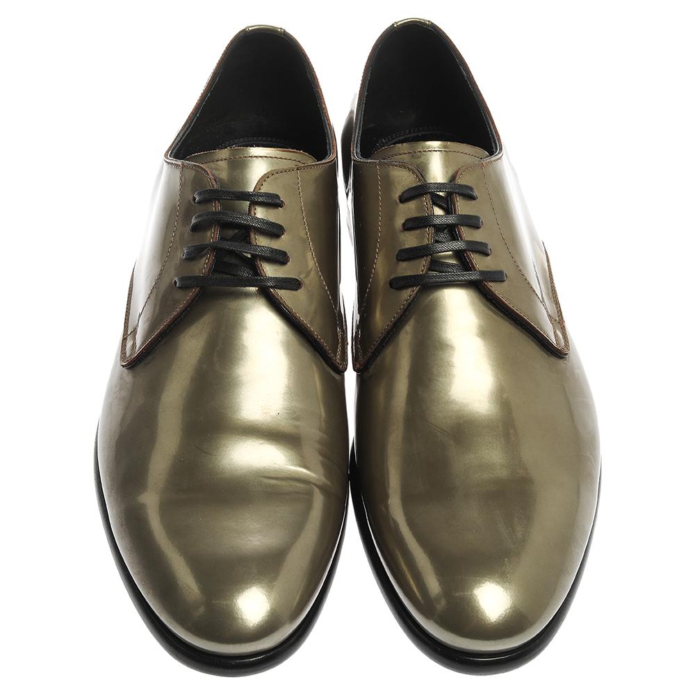 Brown Dolce & Gabbana Metallic Green Patent Leather Oxfords Size 43