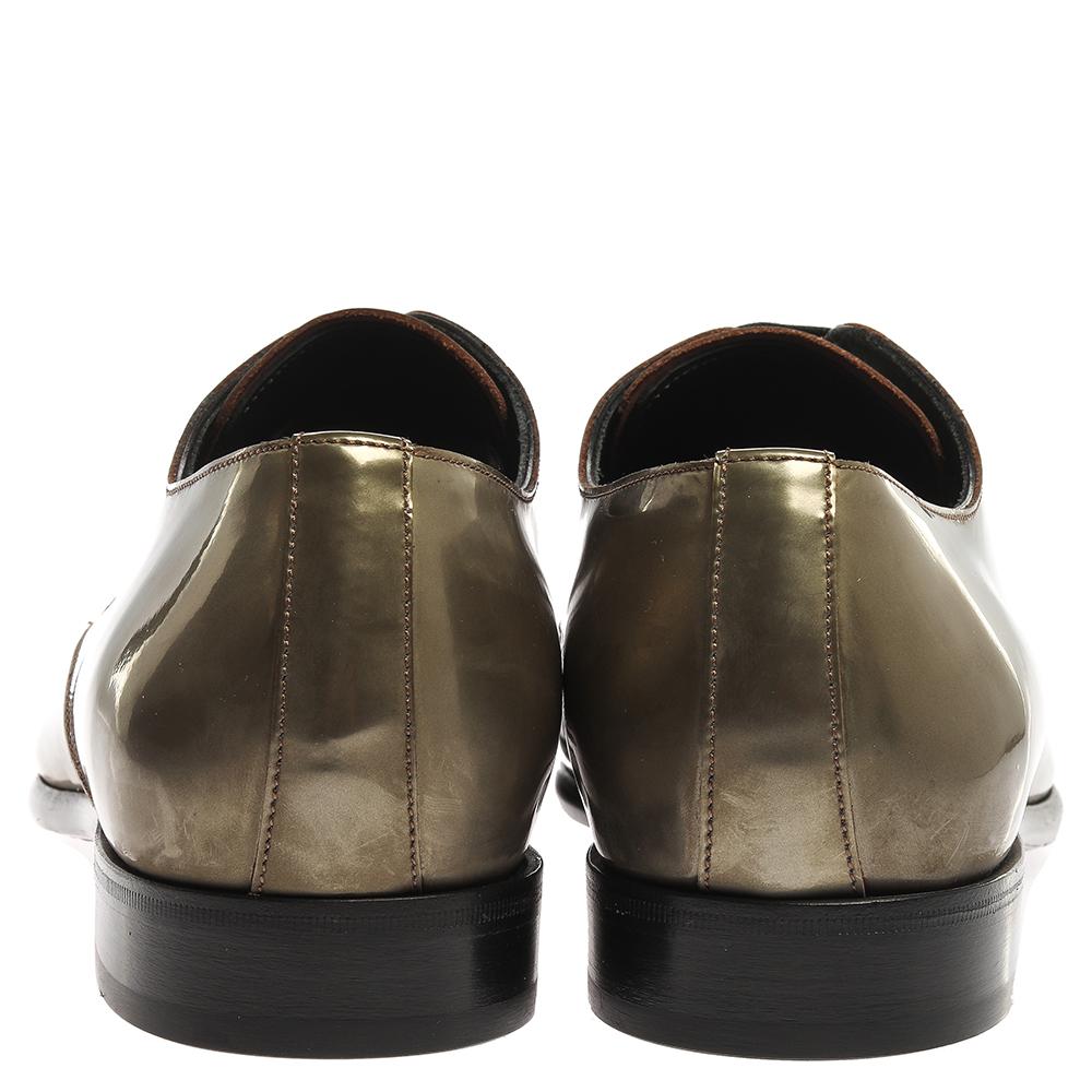 Dolce & Gabbana Metallic Green Patent Leather Oxfords Size 43 2