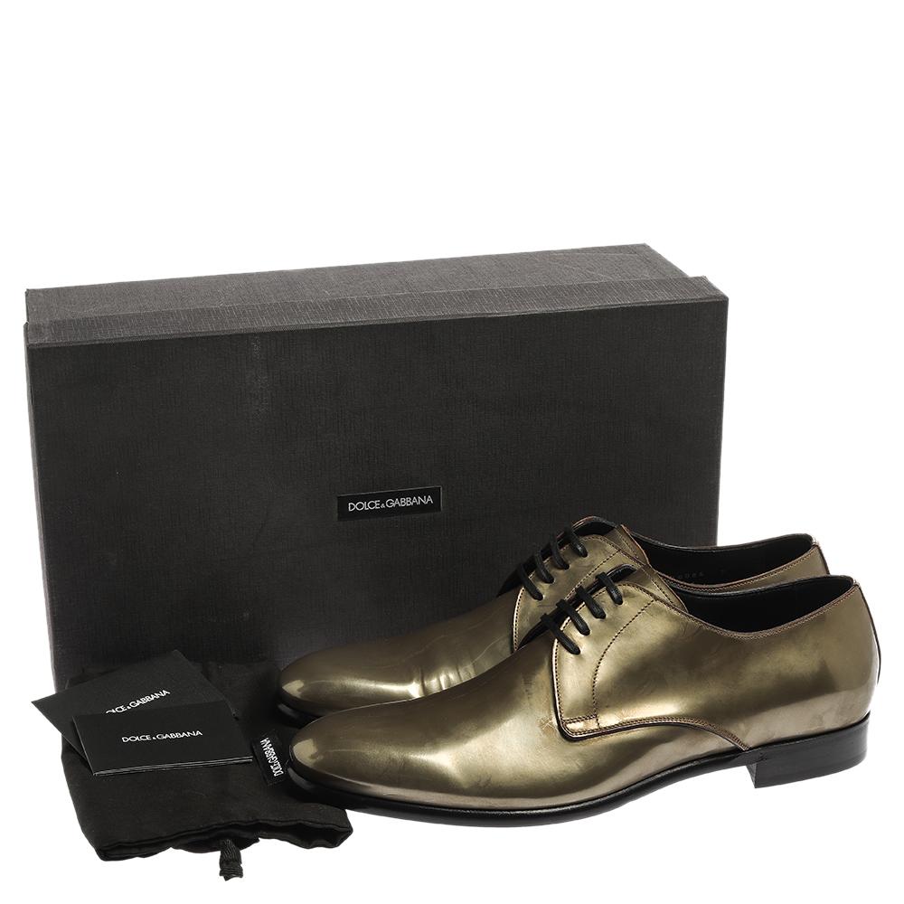 Dolce & Gabbana Metallic Green Patent Leather Oxfords Size 43 3
