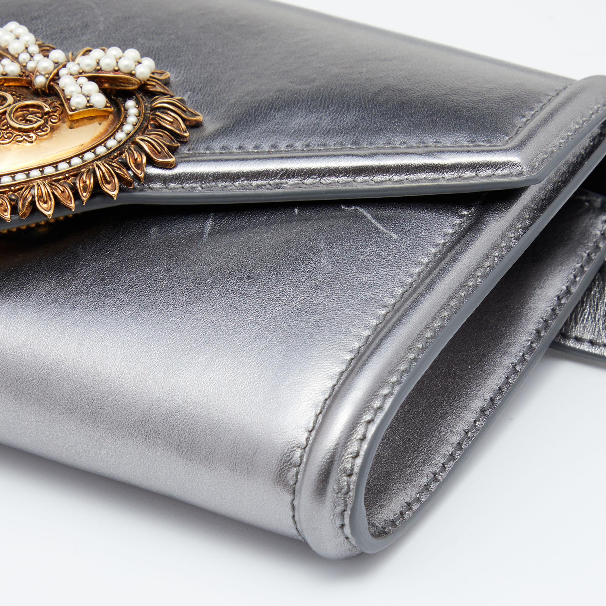 Gray Dolce & Gabbana Metallic Grey Leather Devotion Belt Bag