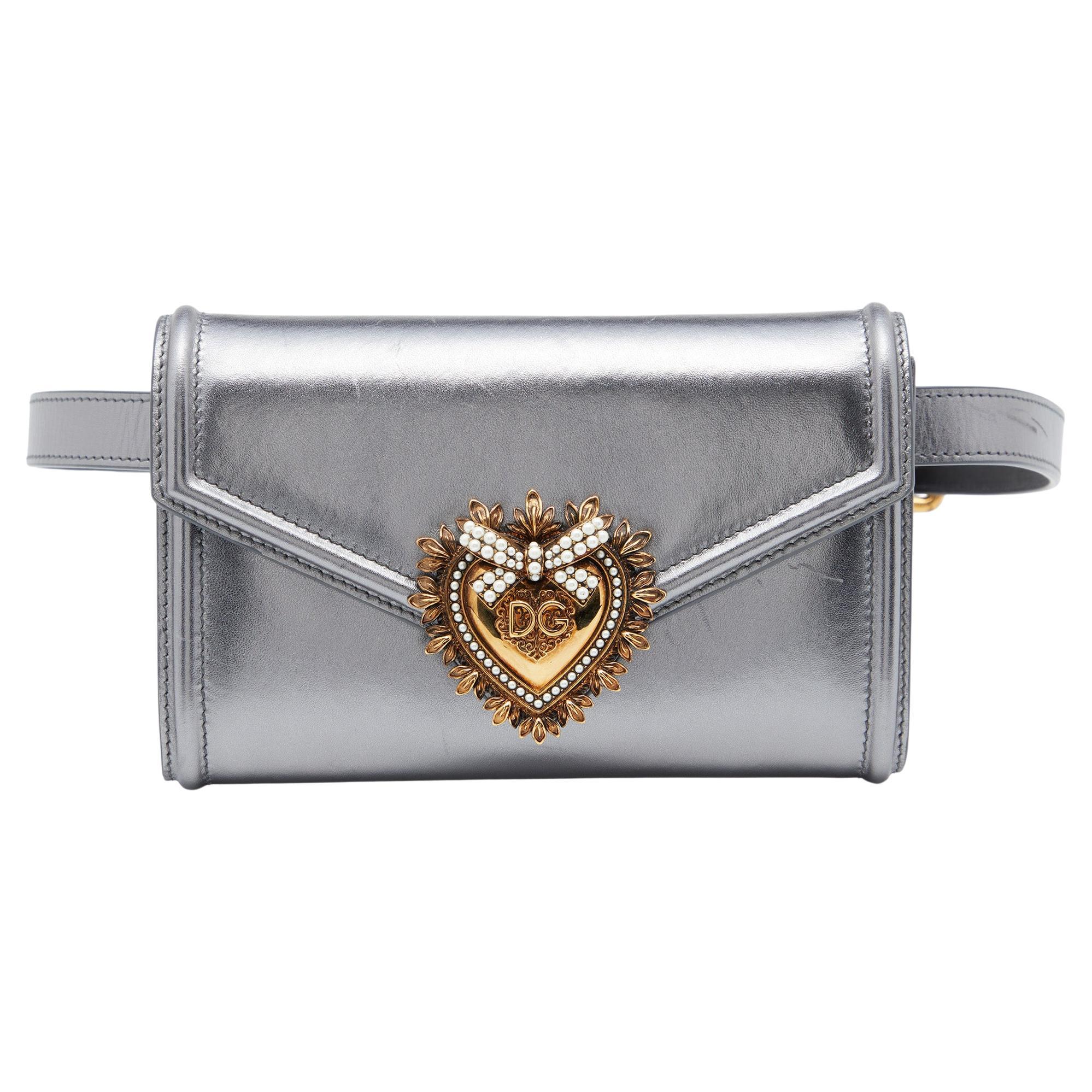 Dolce & Gabbana Metallic Grey Leather Devotion Belt Bag