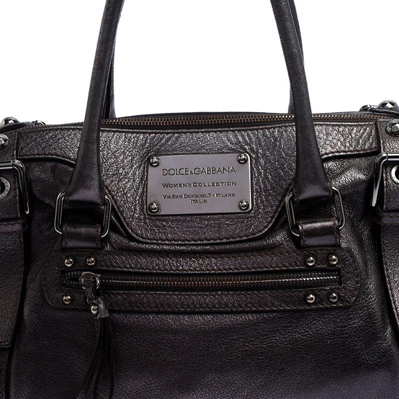 Dolce & Gabbana Metallic Grey Leather Miss Easy Way Boston Bag In Good Condition In Dubai, Al Qouz 2