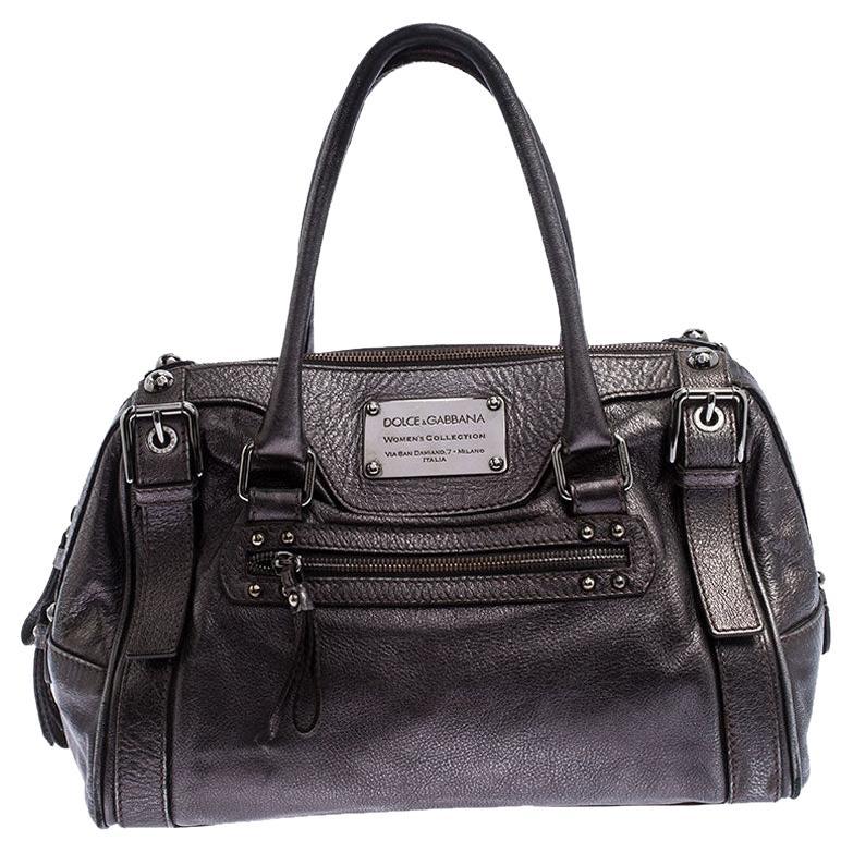 Dolce and Gabbana Metallic Grey Leather Miss Easy Way Boston Bag For Sale  at 1stDibs
