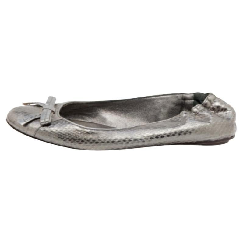 Dolce & Gabbana Metallic Grey Snakeskin Bow Ballet Flats Size 36.5