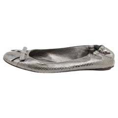 Dolce & Gabbana Metallic Grey Snakeskin Bow Ballet Flats Size 36.5