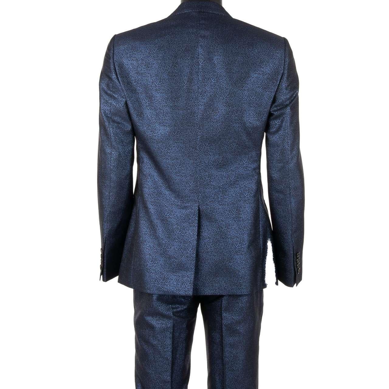 Dolce & Gabbana - Metallic Jacquard Suit MARTINI Blue Black 48 In Excellent Condition For Sale In Erkrath, DE