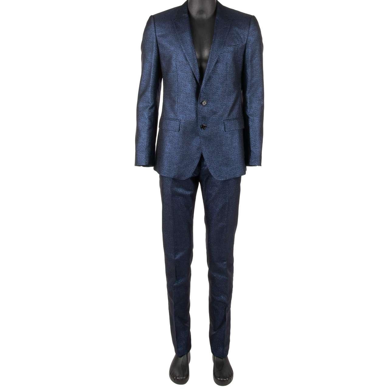 Dolce & Gabbana - Metallic Jacquard Suit MARTINI Blue Black 48 For Sale 2