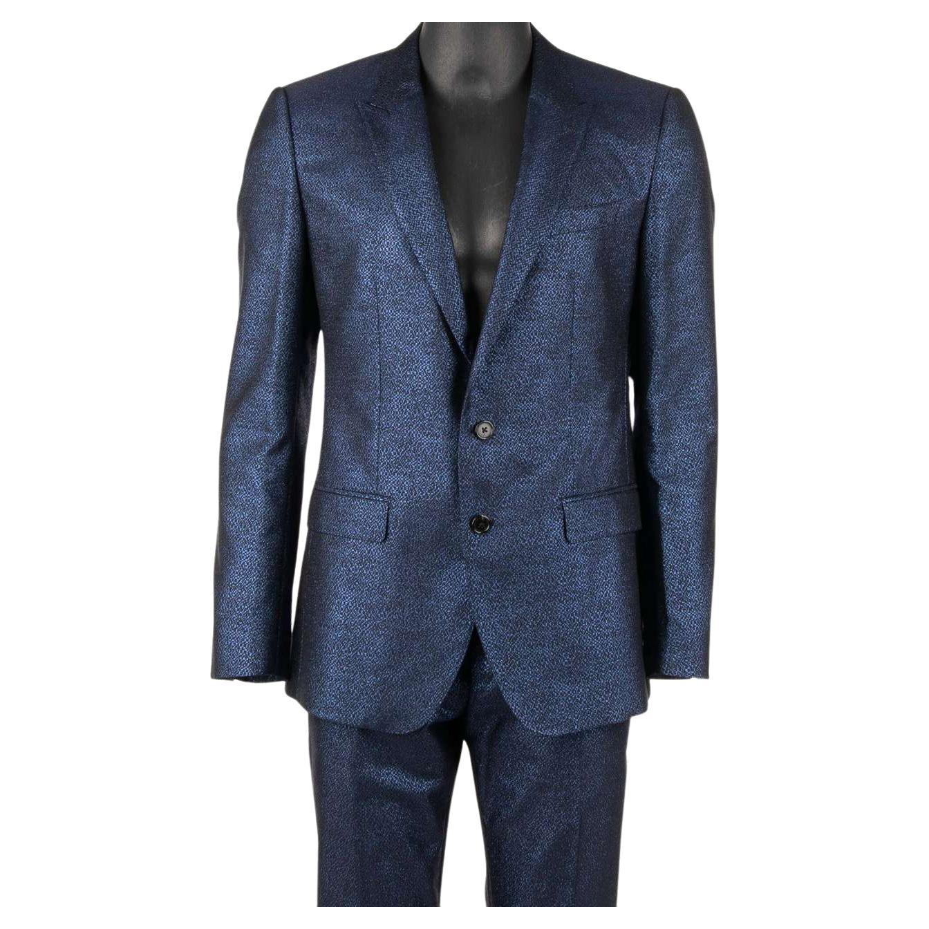 Dolce & Gabbana - Metallic Jacquard Suit MARTINI Blue Black 48 For Sale