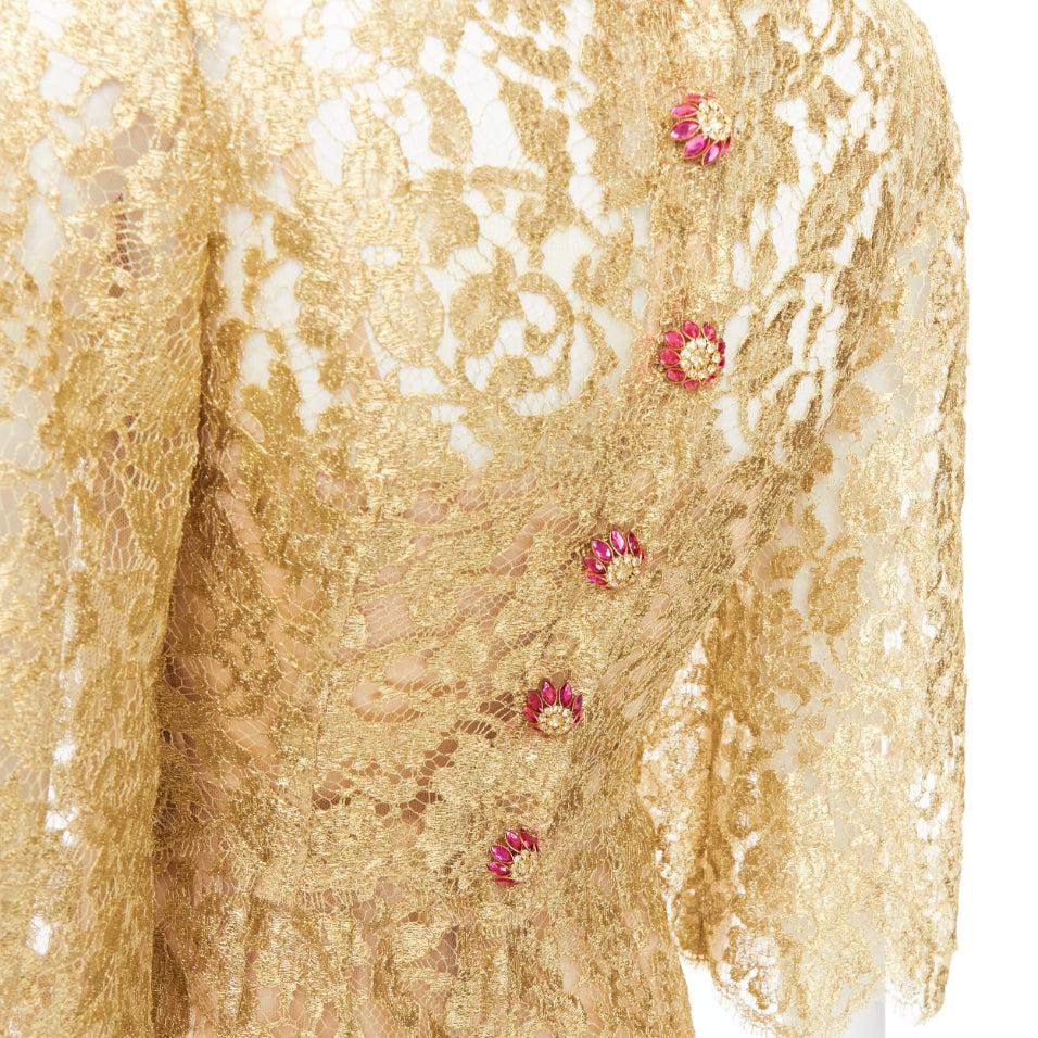 DOLCE GABBANA metallic gold laminated lace pink crystal buttons shift dress IT36 XXS
Reference: TGAS/E00437
Brand: Dolce Gabbana
Designer: Domenico Dolce and Stefano Gabbana
Material: Fabric
Color: Gold, Pink
Pattern: Crystals
Closure: Snap