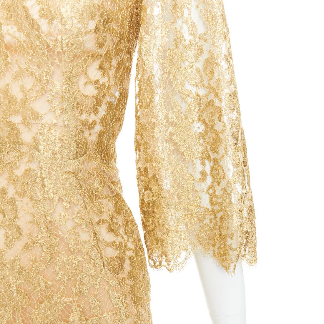 DOLCE GABBANA metallic laminated lace pink crystal buttons shift dress IT36 XXS 2