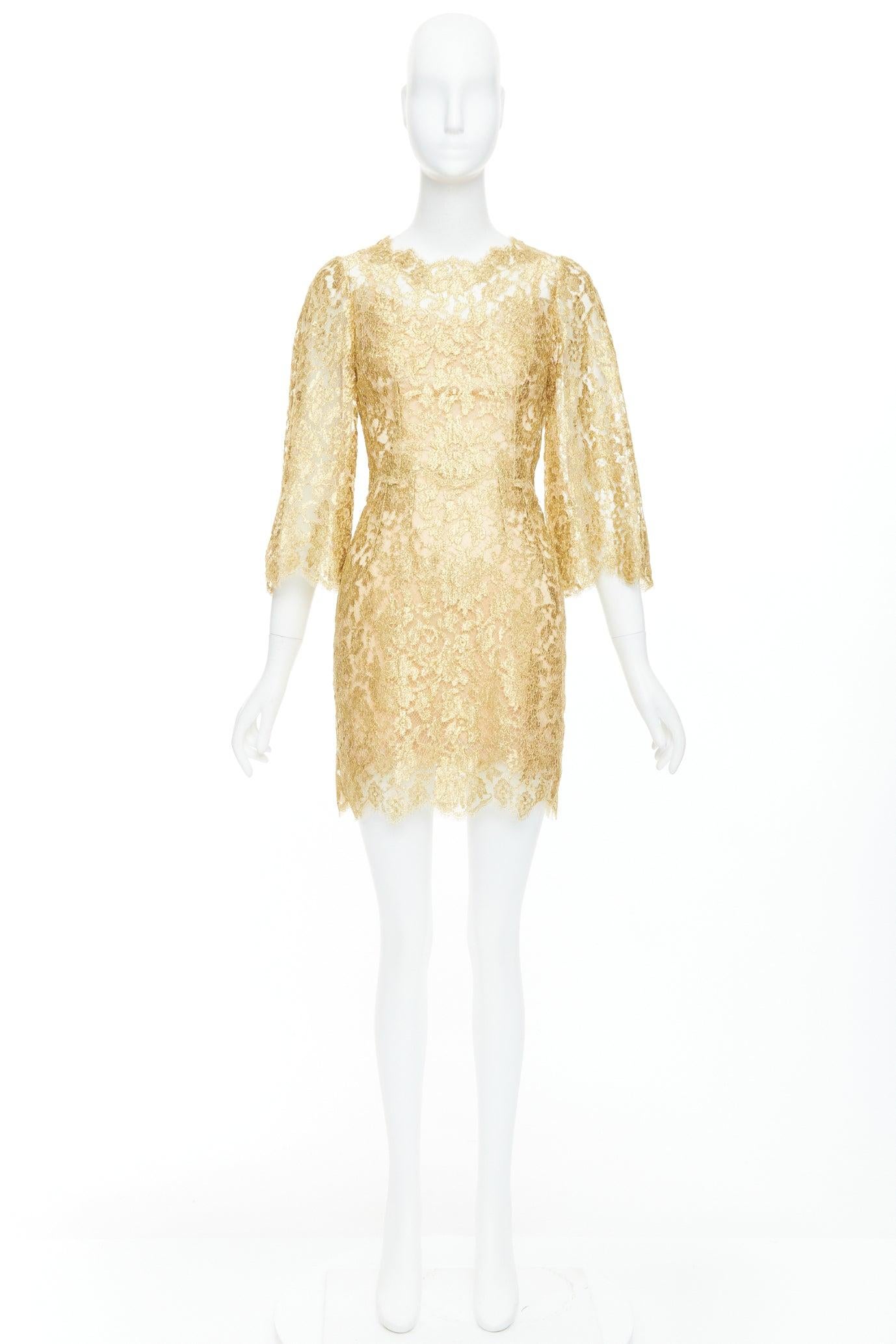 DOLCE GABBANA metallic laminated lace pink crystal buttons shift dress IT36 XXS 4