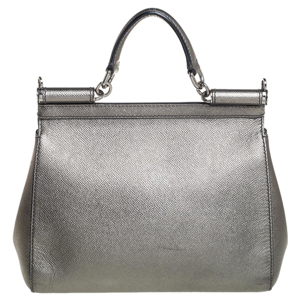 Gray Dolce & Gabbana Metallic Leather Medium Miss Sicily Bag