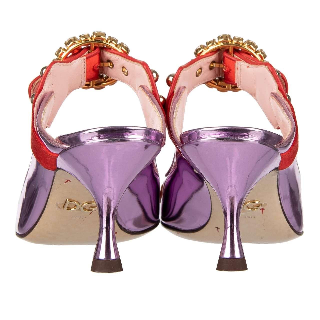 Women's Dolce & Gabbana - Metallic Leather Mule Pumps ALADINO with Crystals Pink EUR 35 For Sale