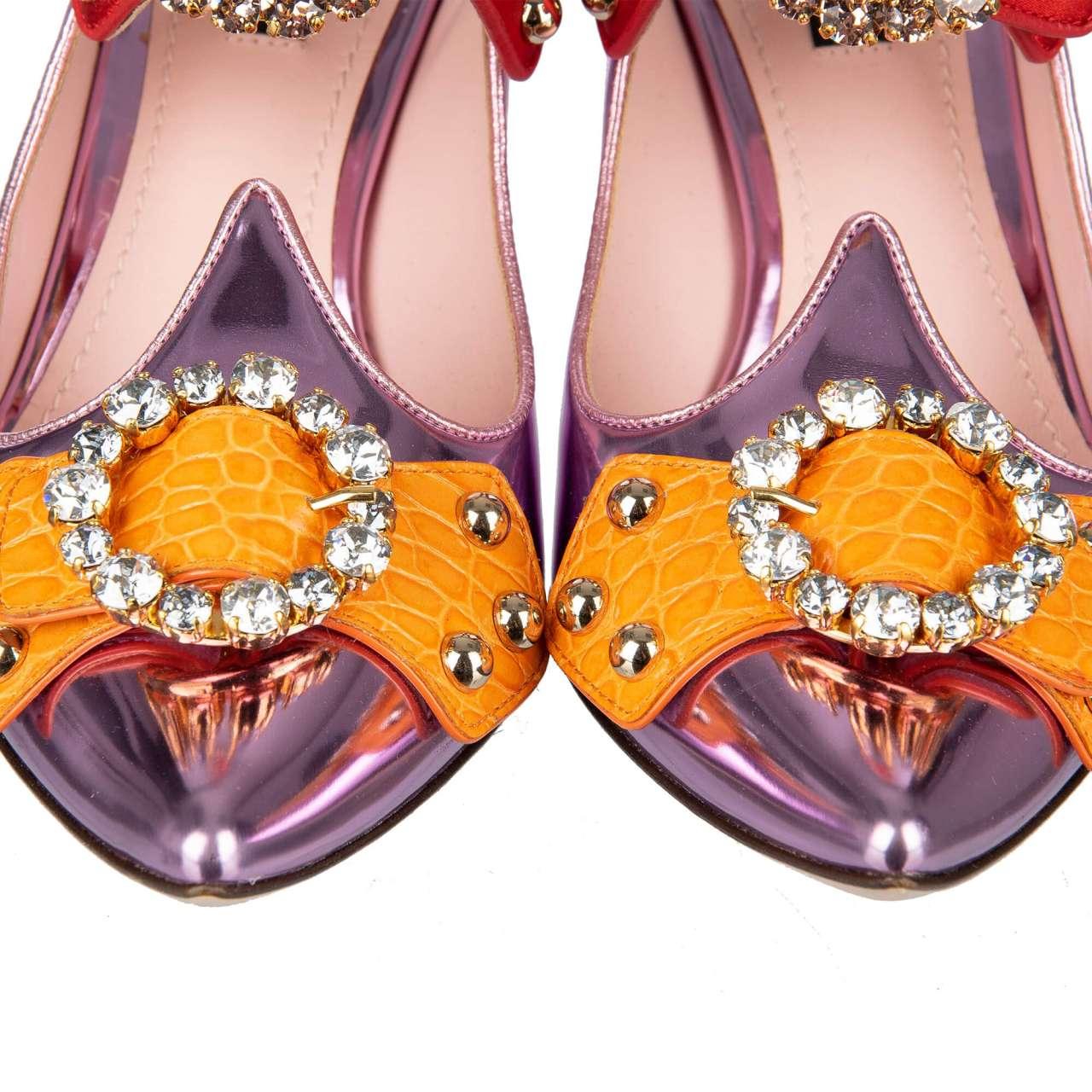 Dolce & Gabbana - Metallic Leather Mule Pumps ALADINO with Crystals Pink EUR 35 For Sale 3