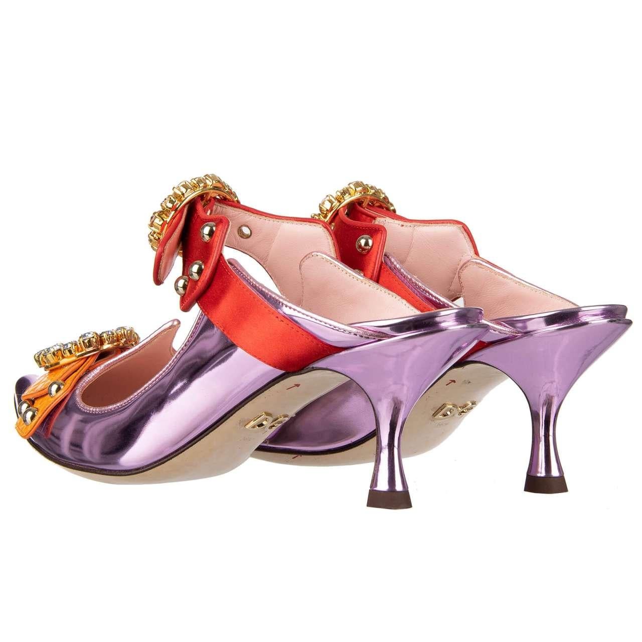 Women's Dolce & Gabbana - Metallic Leather Mule Pumps ALADINO with Crystals Pink EUR 36 For Sale