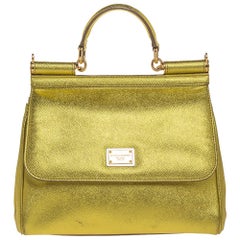 Dolce & Gabbana Metallic Lemon Leather Medium Miss Sicily Top Handle Bag