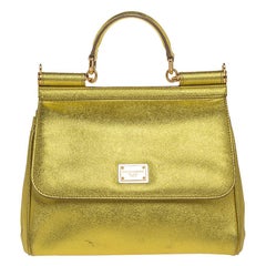 Dolce & Gabbana Metallic Lemon Leder Medium Miss Sicily Top Handle Bag