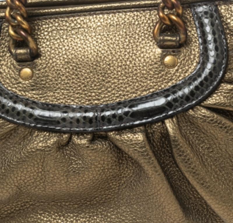 Women's Dolce & Gabbana Metallic Olive Green Leather Tassel Satchel For Sale