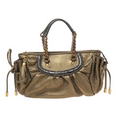 Dolce 
Gabbana Metallic Olive Green Leather Tassel Satchel