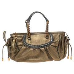 Used Dolce & Gabbana Metallic Olive Green Leather Tassel Satchel