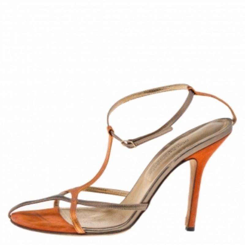 Dolce & Gabbana - Sandales à lanières en cuir orange/or métallisé, taille 37,5 Pour femmes en vente