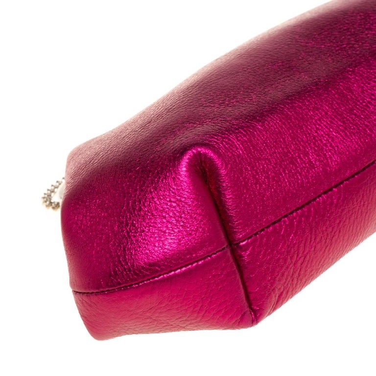 Dolce & Gabbana Metallic Pink Leather Chain Frame Clutch 4