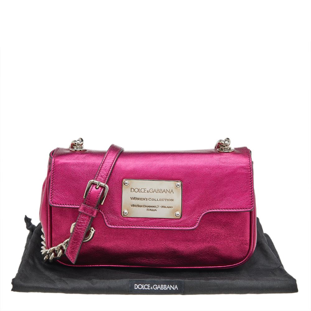 Dolce & Gabbana Metallic Pink Leather Chain Shoulder Bag 4