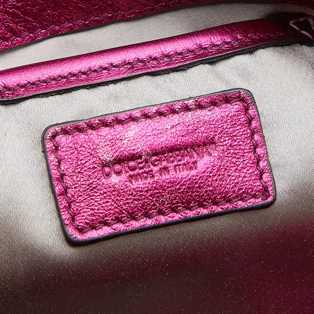 Dolce & Gabbana Metallic Pink Leather Chain Shoulder Bag In Good Condition In Dubai, Al Qouz 2
