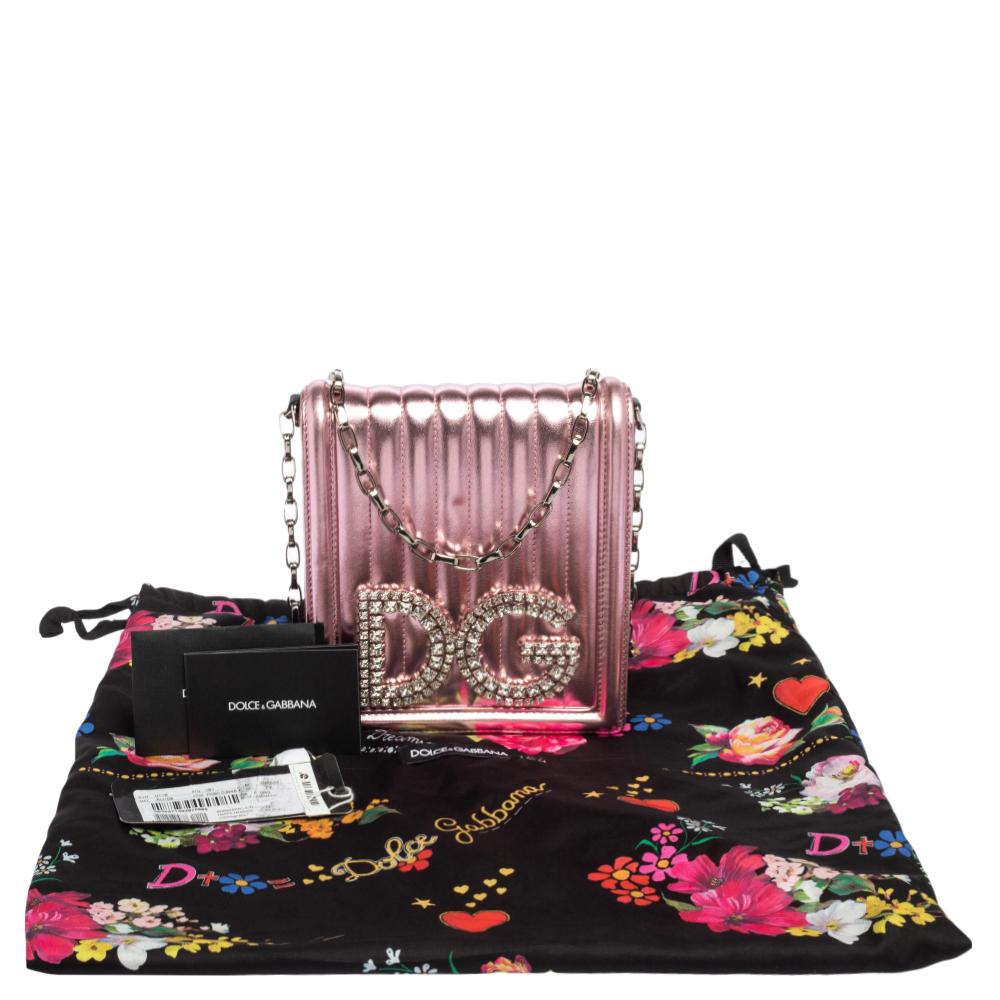 Dolce & Gabbana Metallic Pink Leather DG Girls Shoulder Bag 6