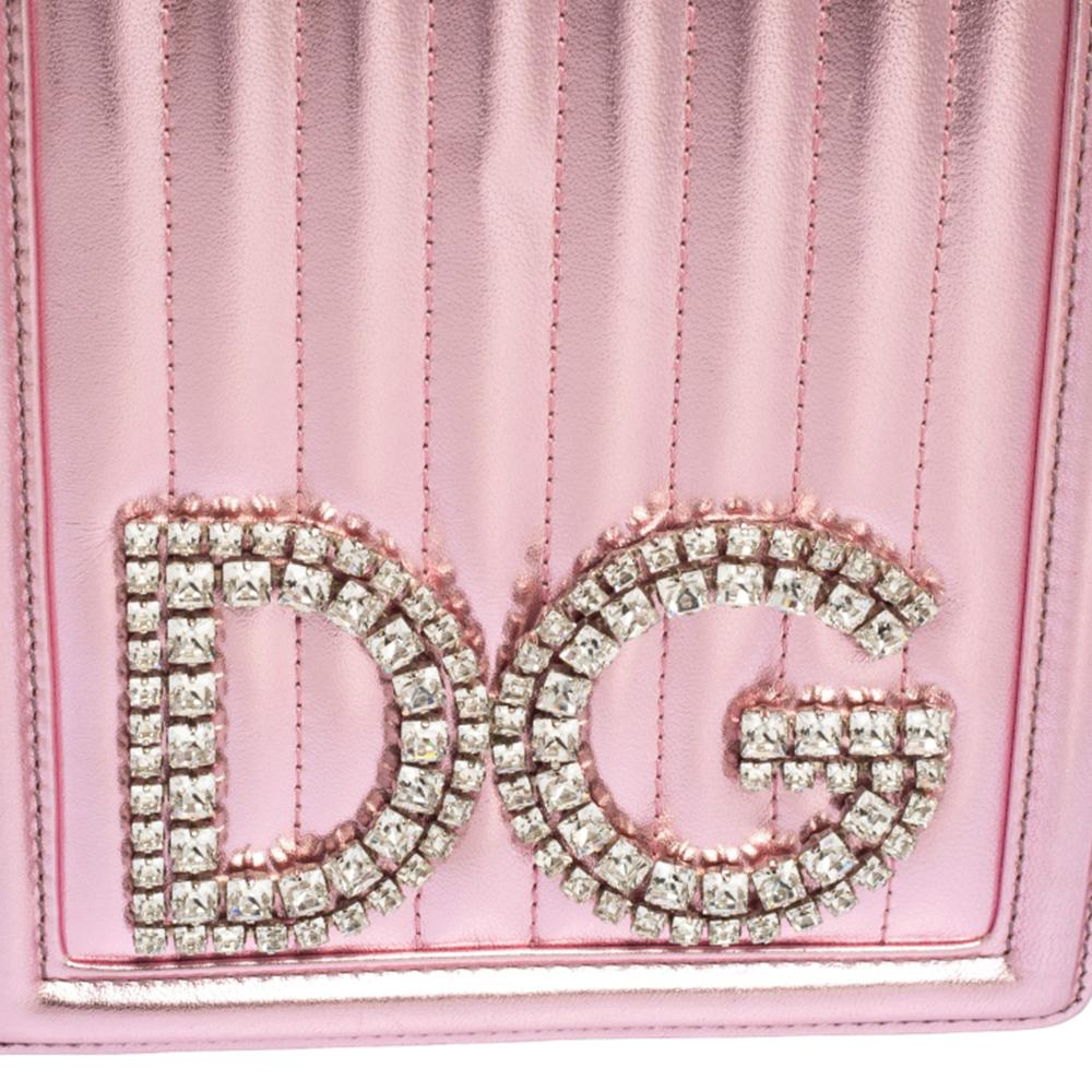 Women's Dolce & Gabbana Metallic Pink Leather DG Girls Shoulder Bag