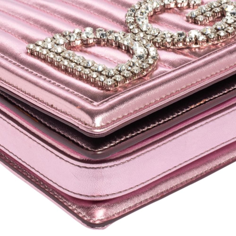 Dolce & Gabbana Metallic Pink Leather DG Girls Shoulder Bag 1