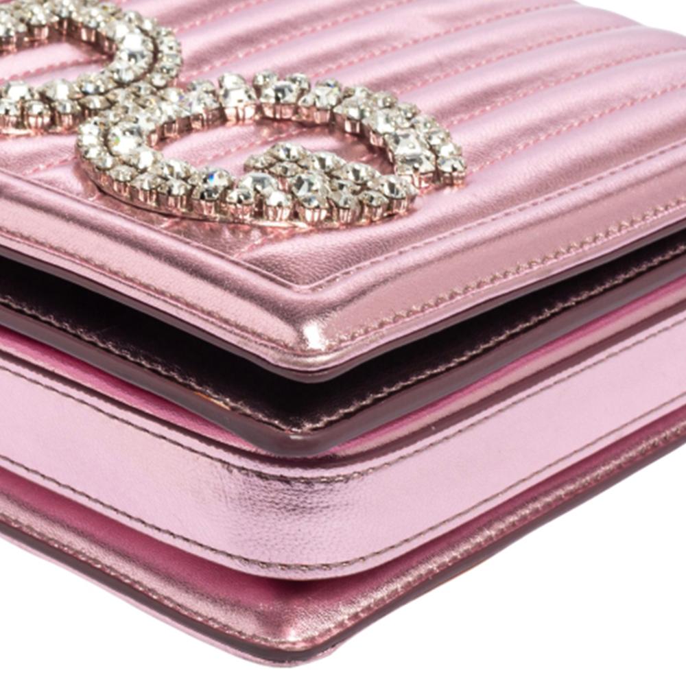 Dolce & Gabbana Metallic Pink Leather DG Girls Shoulder Bag 2