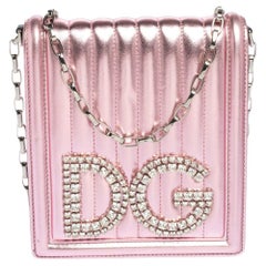 Dolce & Gabbana Metallic Pink Leather DG Girls Shoulder Bag
