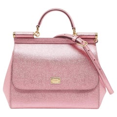 Dolce & Gabbana Metallic Rosa Leder Medium Miss Sicily Henkeltasche mit Griff oben