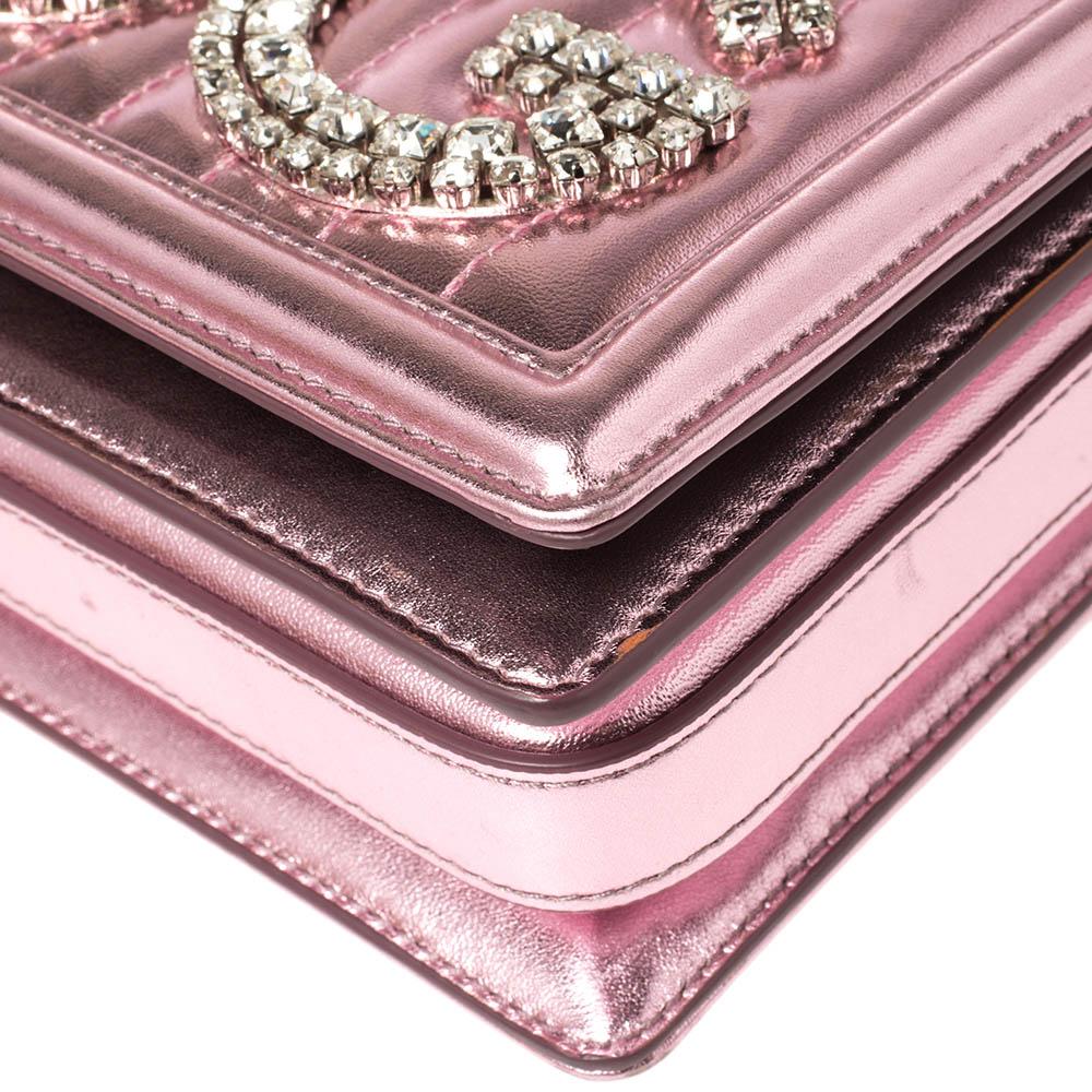 Beige Dolce & Gabbana Metallic Pink Quilted Leather DG Girls Shoulder Bag
