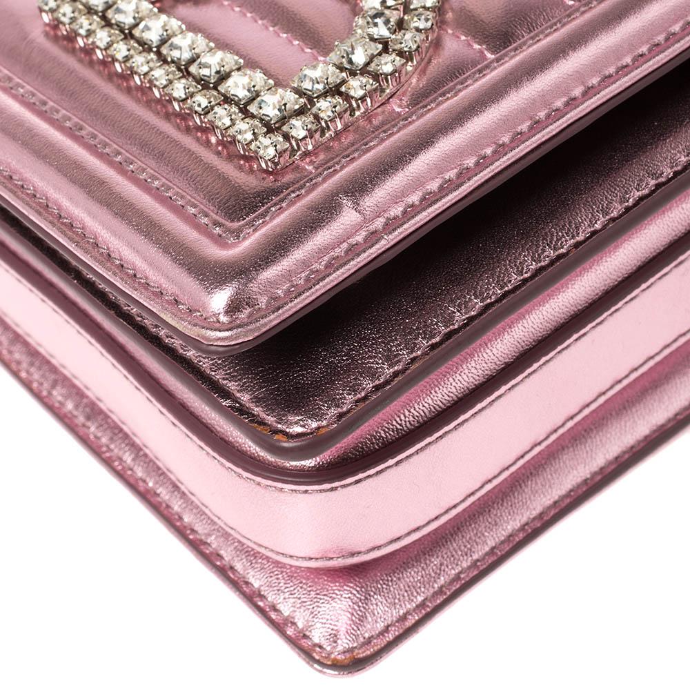 Dolce & Gabbana Metallic Pink Quilted Leather DG Girls Shoulder Bag In New Condition In Dubai, Al Qouz 2