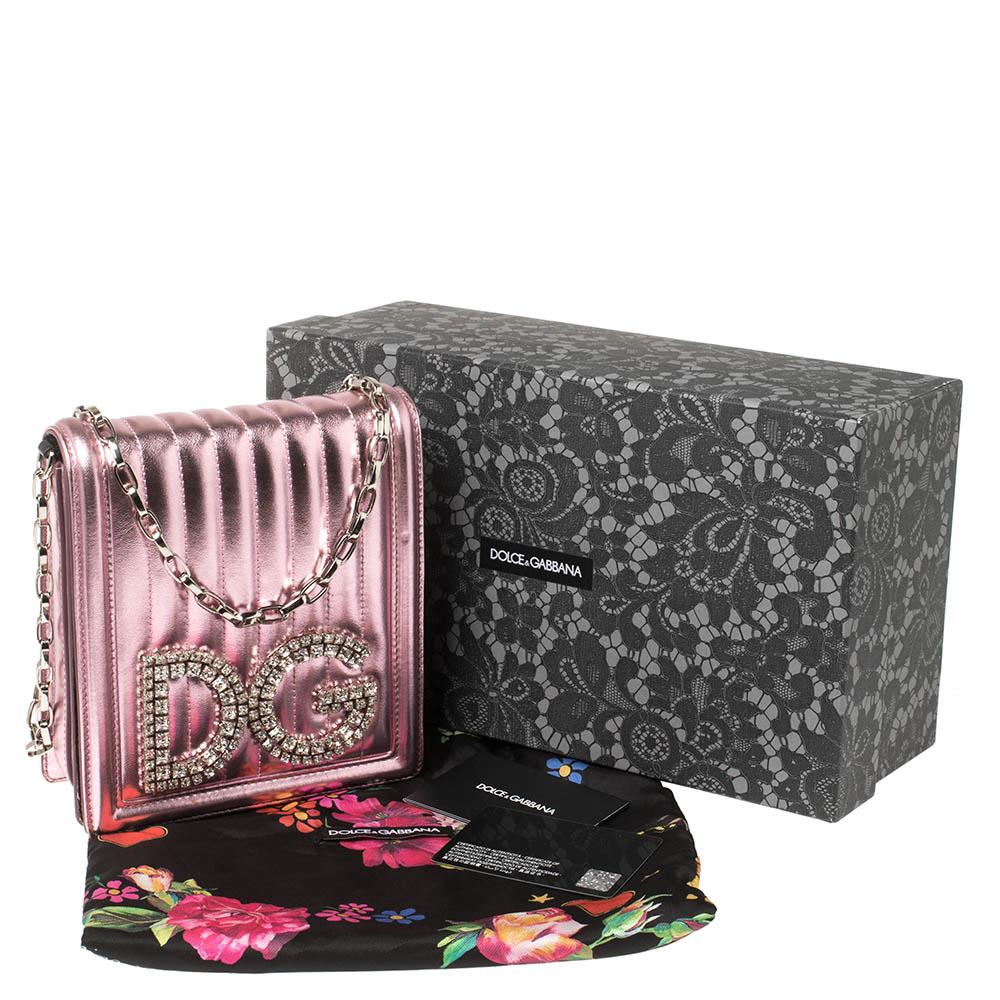 Women's Dolce & Gabbana Metallic Pink Quilted Leather DG Girls Shoulder Bag