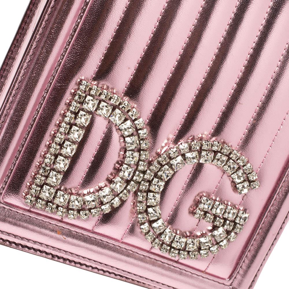 Dolce & Gabbana Metallic Pink Quilted Leather DG Girls Shoulder Bag 1