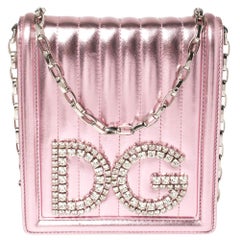 Dolce & Gabbana Metallic Pink Quilted Leather DG Girls Shoulder Bag